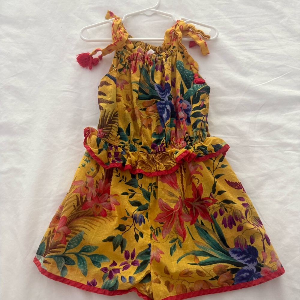 Zimmermann brand 4t Floral Yellow Romper with Red and Blue Accents